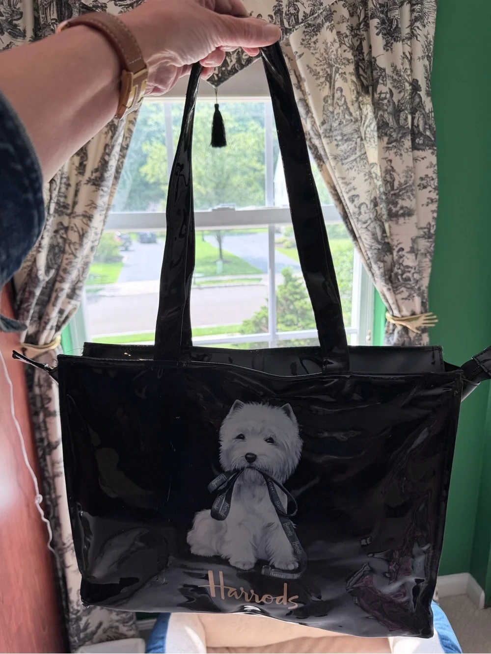 Authentic Harrods London Westie Patent Tote – Purchased at Harrods